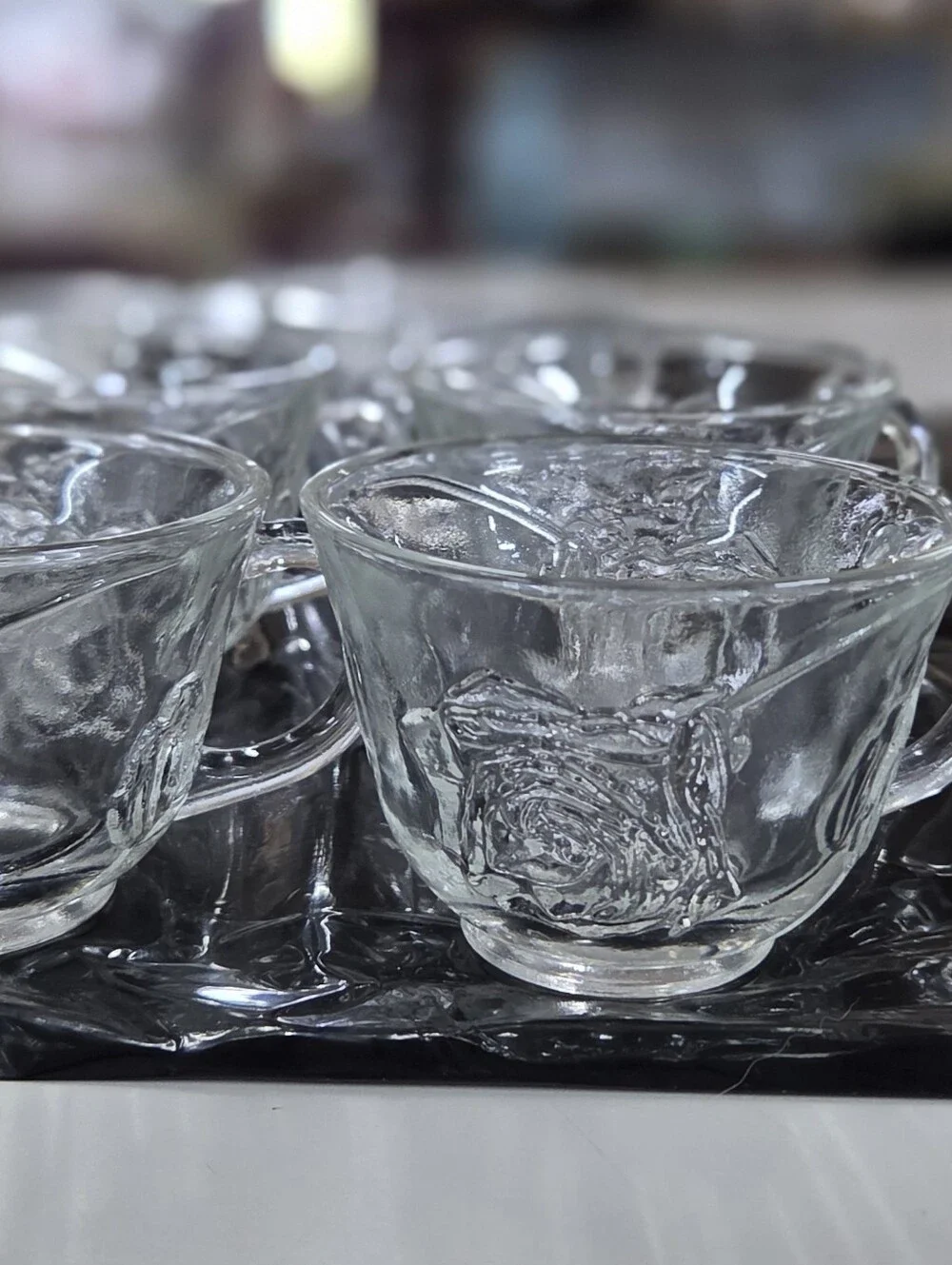 VTG Indiana Glass Celebration Rose Punch Cups Clear Pressed Glass Set of 7